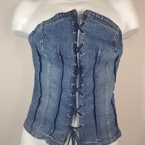 Venetia Jeans Denim Corset Top Size 18 Lace Up Zip Up Back Stretch